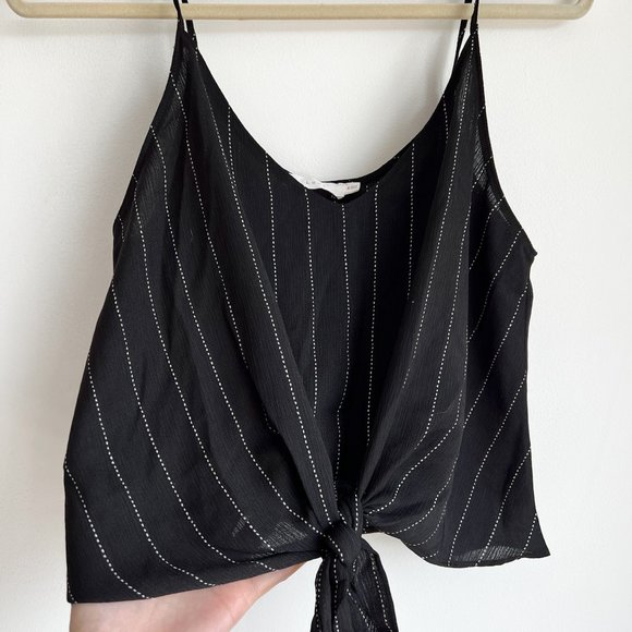 Lush Tops - Front Tie Black Stripe Tank Top - Lightweight and Airy